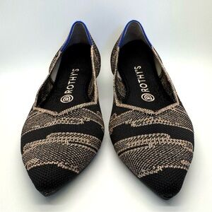 ROTHY’S Golden Shimmer Point Toe Flats Black & Metallic Gold Slip on, Size 8.5